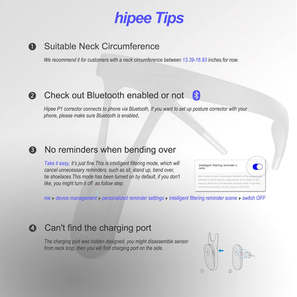 hipee P1 Smart Posture Trainer & Corrector, Control with App, Check Posture in Real Time, Strapless, Boost Health & Temperament (Black)