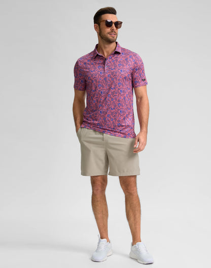 Obla Mens Golf Polo Shirts Short Sleeve Dry Fit Performance Moisture Wicking Casual Print Collared Golf Shirts for Men(Blue Paisley_L)