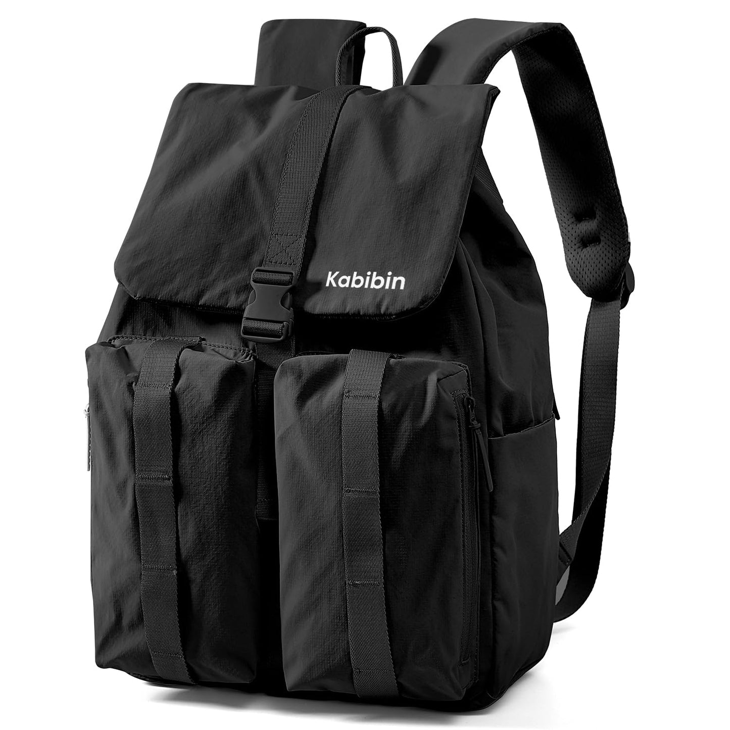 Kabibin Lightweight Casual Backpack, Water Resistant Nylon 15.6 Inch Laptop Backpack, Bookbag for Teens Adults, Outdoor Casual Daypack with Multiple Storage Pockets & External Hang Belt