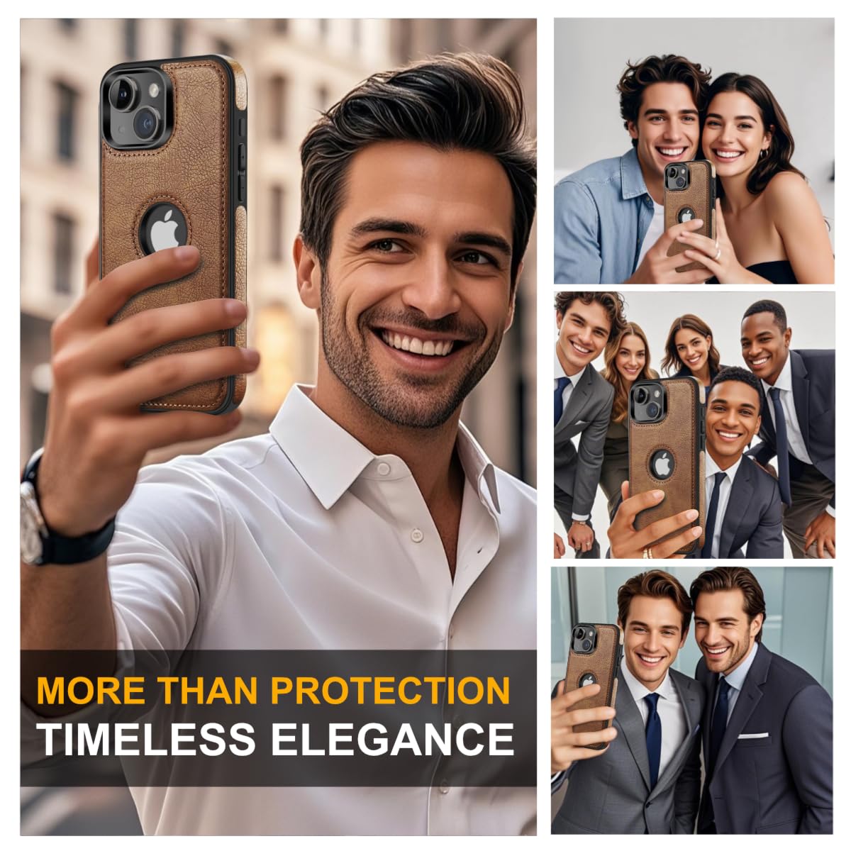 Razstorm Unique Design Luxury Leather Business Phone Case for iPhone 14 Anti-Slip Scratch Resistant Ultra Slim Protective Case (2022,6.1”) (Brown)