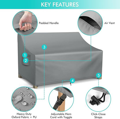 WLEAFJ Patio Sofa Cover Waterproof, 2-Seater Patio Loveseat Cover, Heavy Duty Outdoor Couch Cover, Outdoor Furniture Covers with Air Vent, 60’’ W x 34’’ D x 30’’ H, Grey