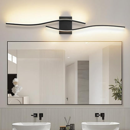 Modern LED Vanity Light with Remote Control, Modern LED Bathroom Light Fixture, Bathroom Vanity Light Fixture Over Mirror, 39.4 inch Black Wall Sconce Lighting