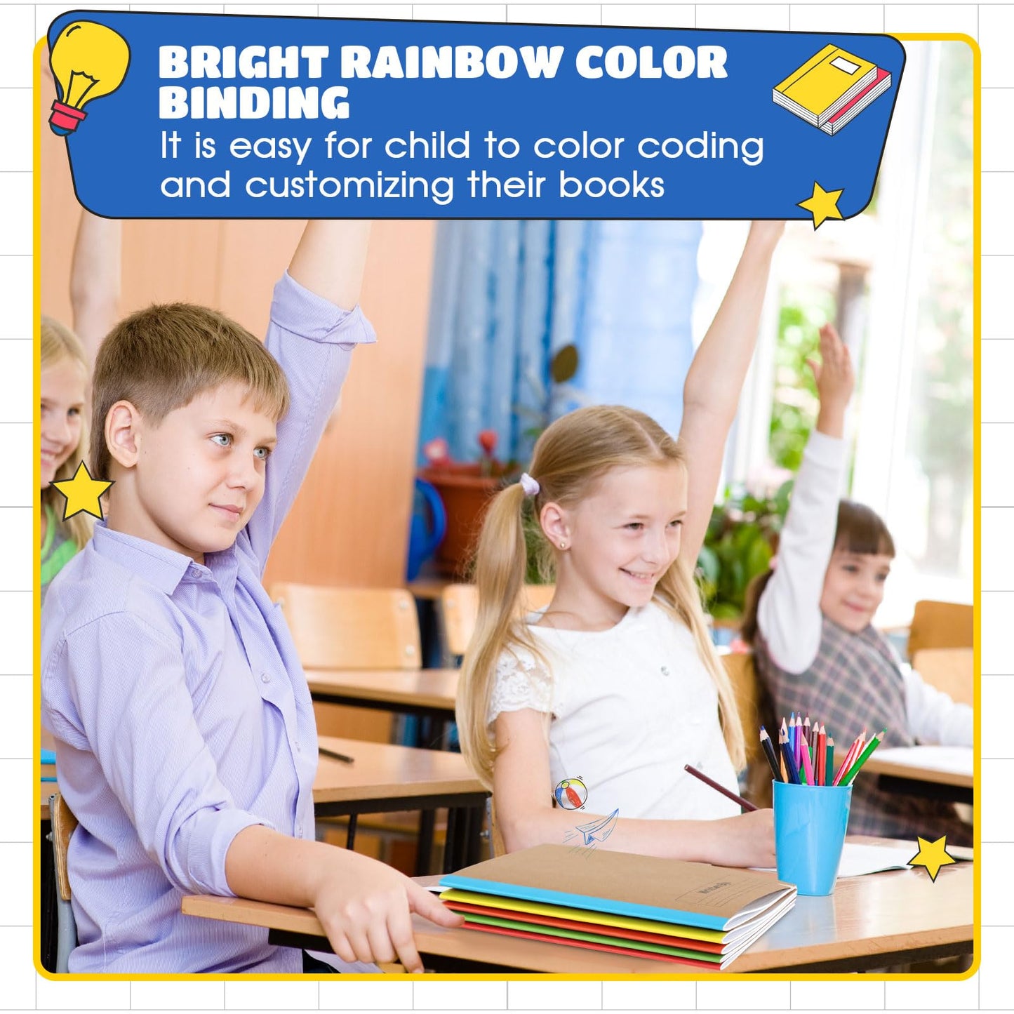 Henoyso 40 Pack Primary Composition Notebook, 9-3/4" x 7-1/2", Kids Primary Journal, K-2 Writing Notebook for Kids Student Draw Write Story Journal Half Blank Books(Bright Color)
