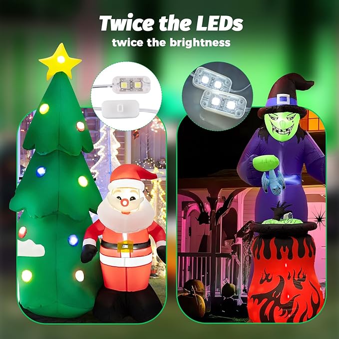 4-Pack Inflatable Fan Replacement, 0.8A Air Fan Blower with 1.0A Adapter and 3 LEDs Bulbs Light Strings for Halloween, Thanksgiving and Christmas Inflatables (IP68 Waterproof, 3.8 * 3.8'')