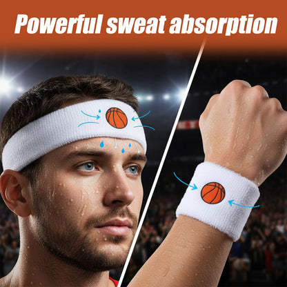 QFGasre 6pcs Sweatband Set Sports Headband Wristband Set 4 Moisture Wicking Athletic Wristband and 2 Headbands Wrist Sweatband Men Women Terry Cloth Sweat Absorbing Headband for Workout