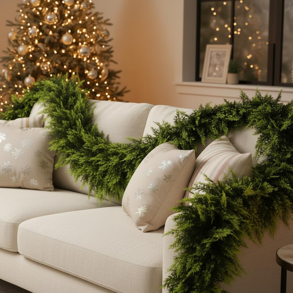 6 FT Christmas Cedar Garland, Real Touch Soft & Thickness Greenery Pine Garland for Mantle Table Fireplace Outdoor Indoor Christmas Decorcorations