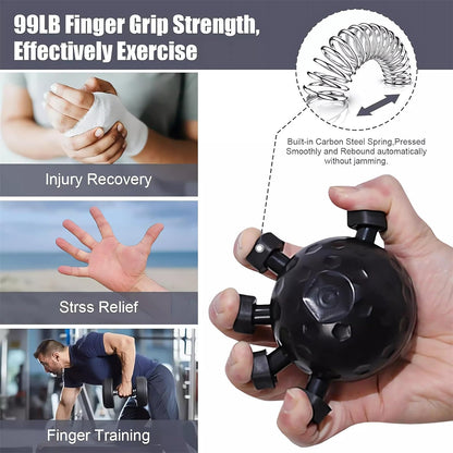 Glitzgrip Arm Builder 2025 New Hand Forearm Ball Strengthener and Finger Grip Exerciser Balls Wrist Strengthening Guitar Finger Gripper Strength Trainer Hand Squeezer Stretcher Extender Workout (Black-1PC)