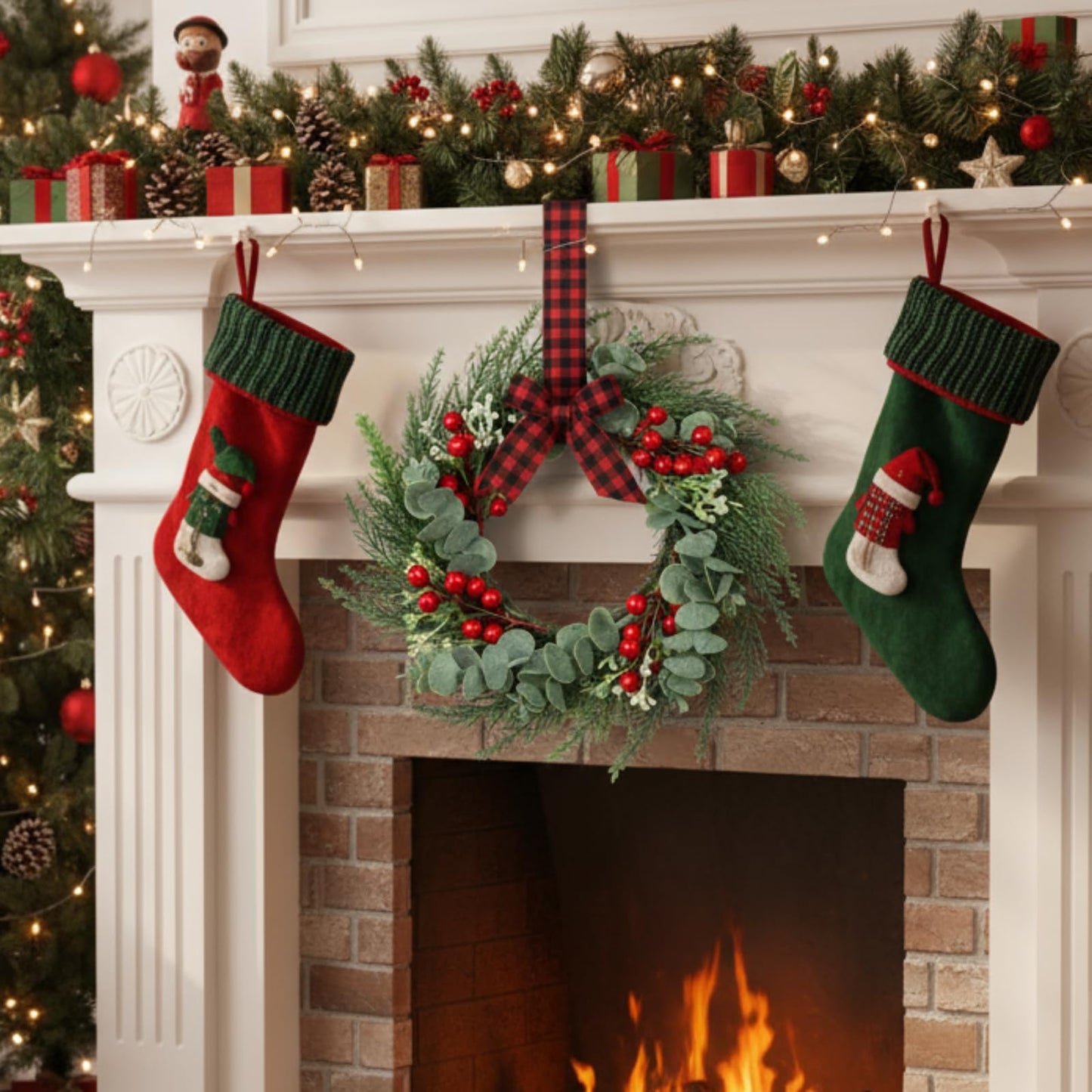 6 Pcs 8" Mini Christmas Wreaths for Kitchen Cabinet Small Christmas Candle Rings Wreaths, Front Door Pillars/Home Table Centerpieces Hanging Garlands, for Windows/Wedding Decor (No Red Ribbon)