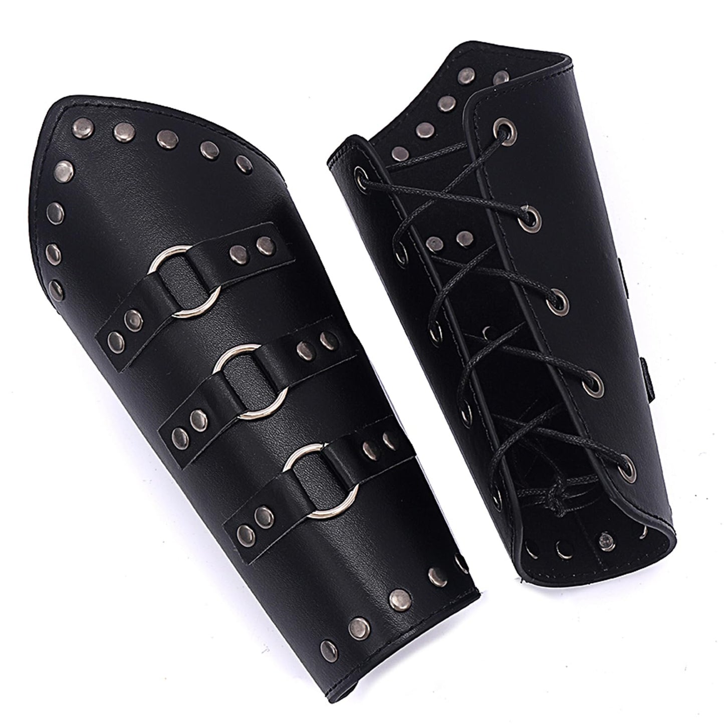 HHCSVJHS Unisex Medieval Leather Bracers with Adjustable Buckle Wristbands - Renaissance Arm Guards for Halloween Cosplay, Retro Battle Costume & Theme Parties (SH-black)
