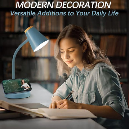 Desk Lamps for Home Office - Small LED Desk Lamp Touch Dimmable Reading Light for College Dorm Room - Adjustable Flexible Gooseneck Table Lamp for Bedside Bedroom Nightstand Blue