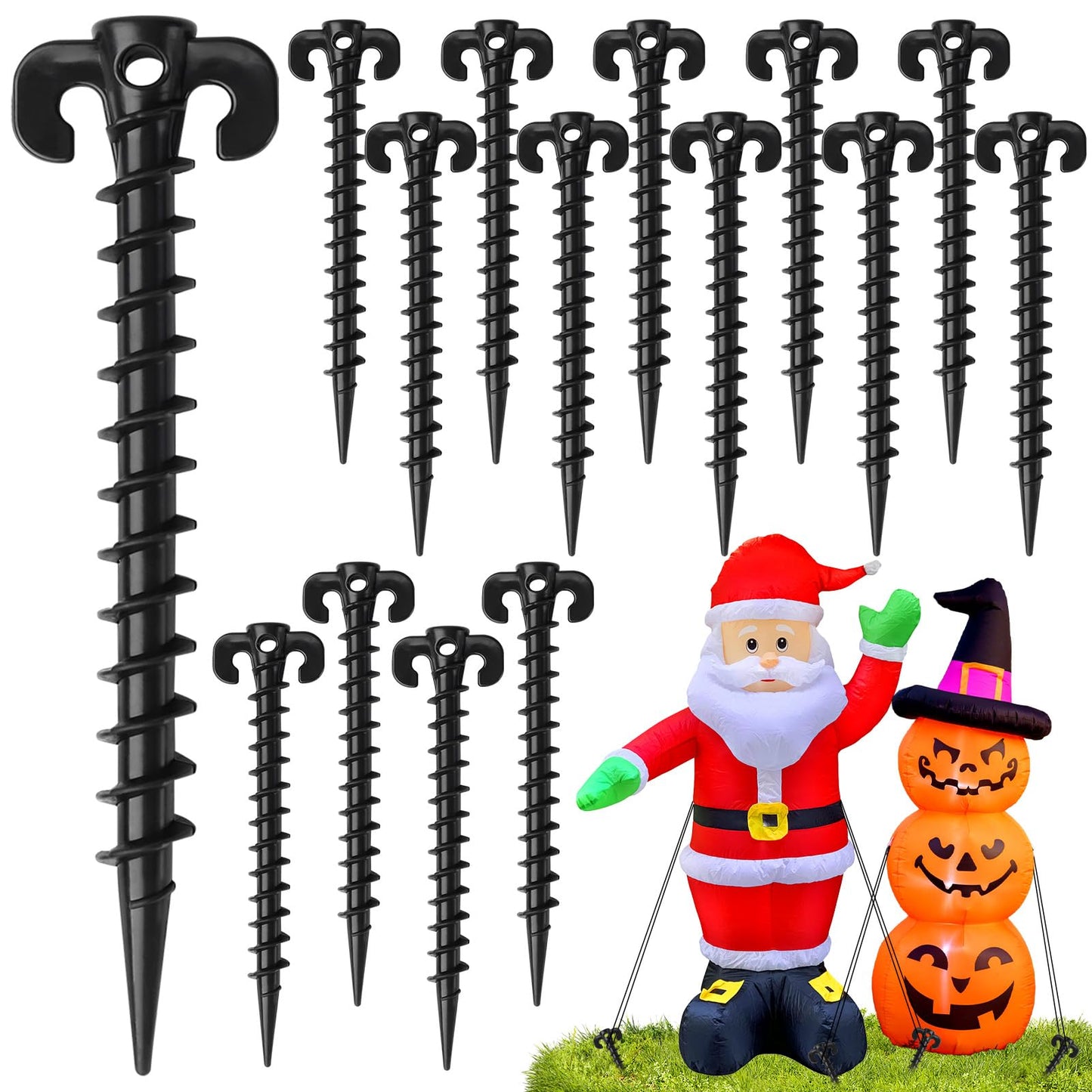 Fabulas Inflatable Stakes, 16 Pcs 7.7 Inch Plastic Tent Yard Stakes for Inflatables Christmas Halloween Thanksgiving Outdoor Holiday Decorations Garden Lawn Camping Replacement Accessories, Black