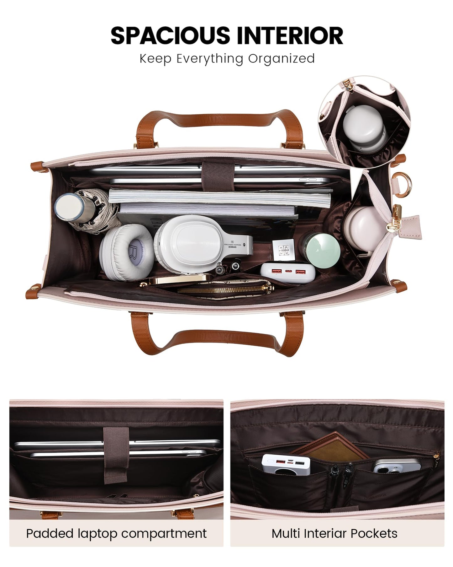 LOVEVOOK Laptop Bag for Women, 15.6'' Laptop Tote Purse 2-in-1 Professional Work Bag Business Briefcase with Clutch Purse, Waterproof Leather Computer Handbag for Teacher Office Travel