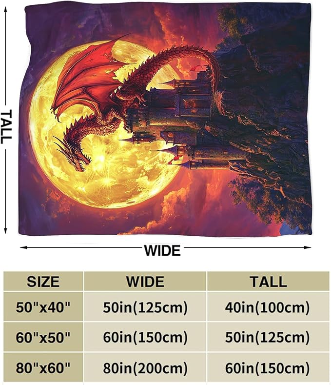 Dragon Blanket, Full Moon Throw Blankets, Dragons Space Fuzzy Plush Blanket Ultra Soft for Dragon Lover Gift Kids Teens Women Men Girls Boys Stuff Decor for Bedding Sofas Couch 50"X40"