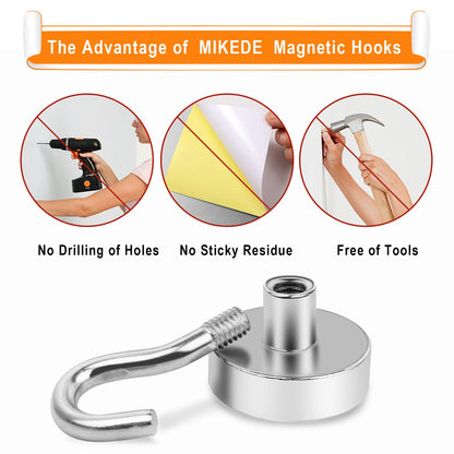 MIKEDE N52 Magnetic Hooks, Silver, 6 Pack