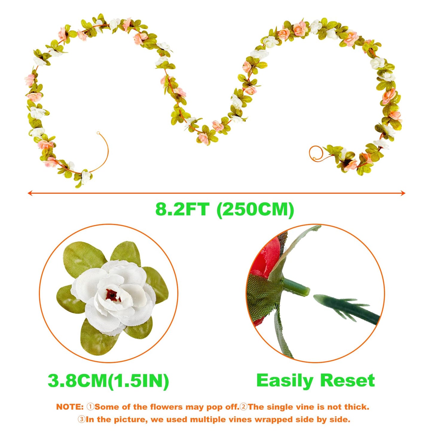PONKING 8 Pcs x 8.2 ft Flower Garland Artificial Rose Vine Flowers with Green Leaves Hanging Fake Roses Vine for Room Party Home Wedding Birthday Christmas Wall Arch Decor, Fall Purple Flower