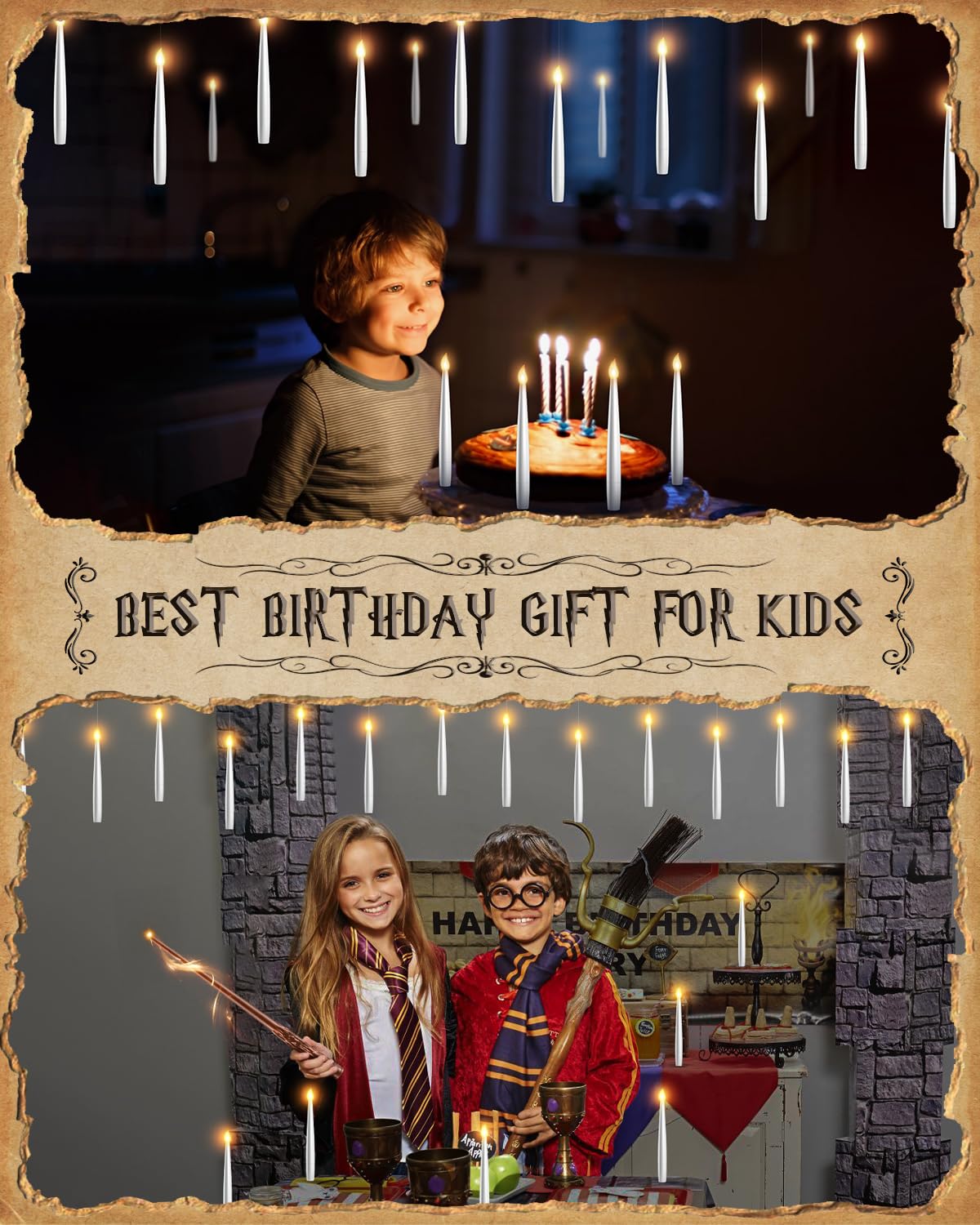 Floating Candles with Wand - 18 Pack Christmas Decorations Magic Flameless Candles Flickering Light Hanging Candle Remote with Glasses, Tie, Scarf, Battery Operated Candles for Christmas Party Decor