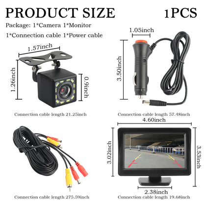 Plug & Play Backup Camera with Monitor 4.6'',12 LED HD Rearview Mirror Camera for Night Vision,150° Wide Angle Universal Car Reverse Camera with Monitor System Fits 12V Cars SUVs