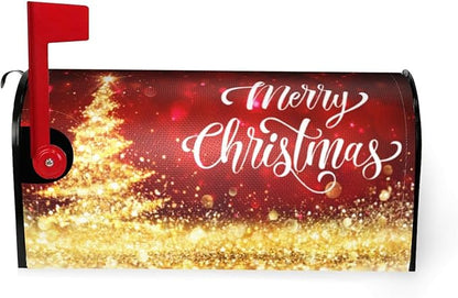 Mailbox Covers Merry Christmas Red Gold Magnetic Letter Post Box Cover Standard Size 21 x 18 Inch Garden Yard Home Decorative