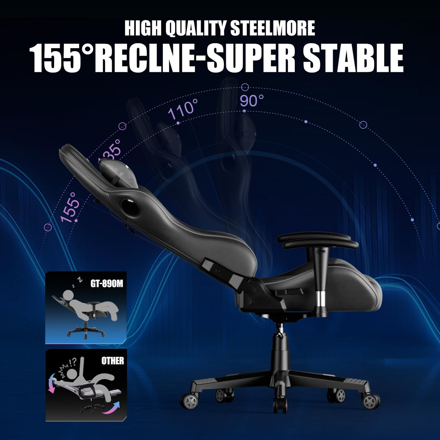 GTRACING Gaming Chair with Speakers, Video Game Chair Bluetooth Music with Lumbar Support, Ergonomic Comfortable Office Computer Chair for Adults, Adjustable Reclining Chairs, 360° Swivel, Light Grey