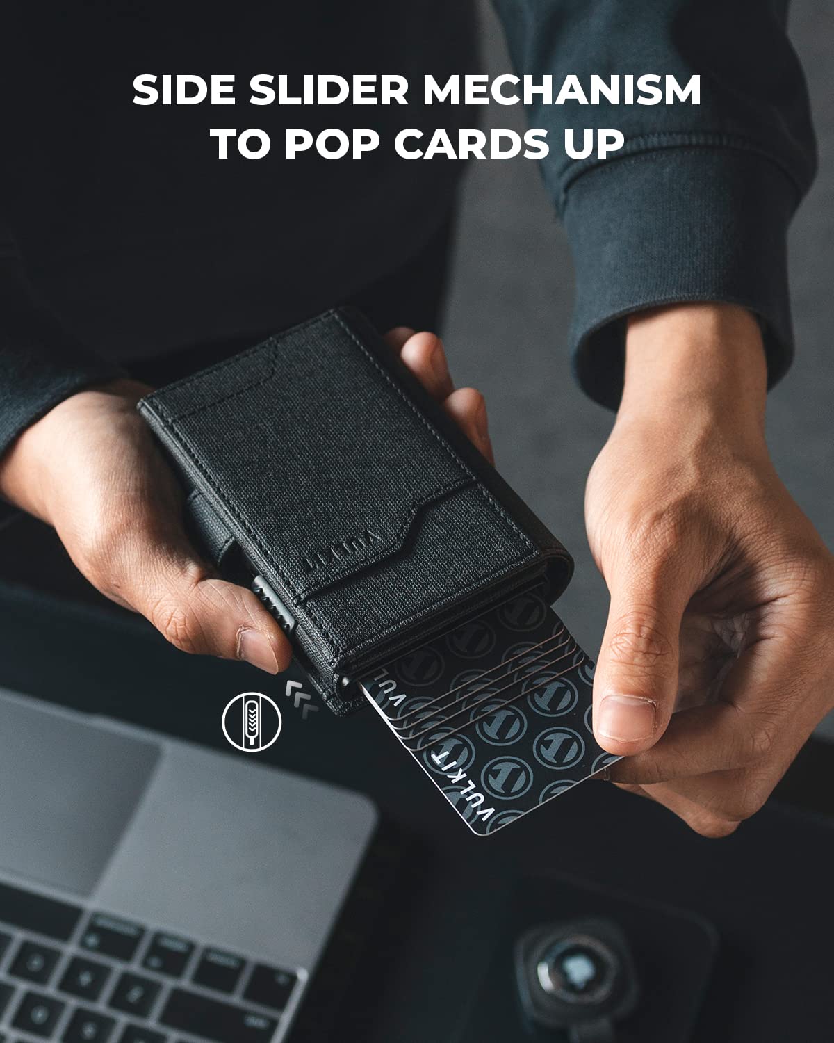 VULKIT Airtag Wallet with Keyring Mens Pop up Credit Card Wallet with Air Tag Holder Trifold ID Window RFID Blocking（Black）