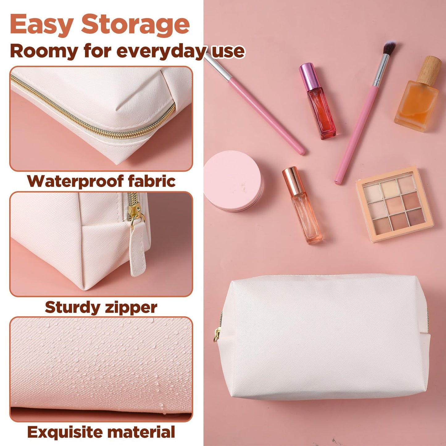 8 Pcs Makeup Bag Pu Leather Cosmetic Pouch Waterproof Small Toiletry Bag Portable Cosmetic Organizer Water Resistant Storage Purse for Lady Women Daily Storage Travel Organizer (Beige,Medium) ﻿