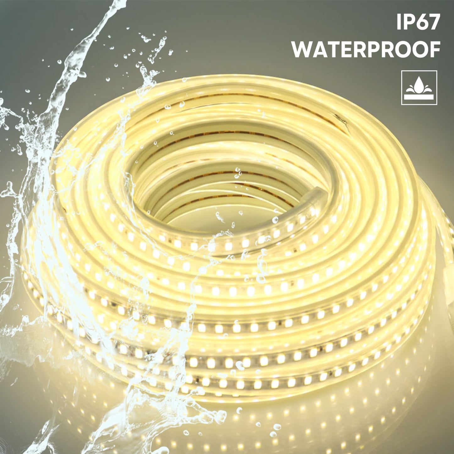 pcningled White LED Strip Lights 6.56ft AC 120V Rope Lights 110V Flexible LED Light Strip Waterproof 4000K Bright White SMD 5730 120LEDs/m for Bedroom Mirror Kitchen Cabinet Lighting