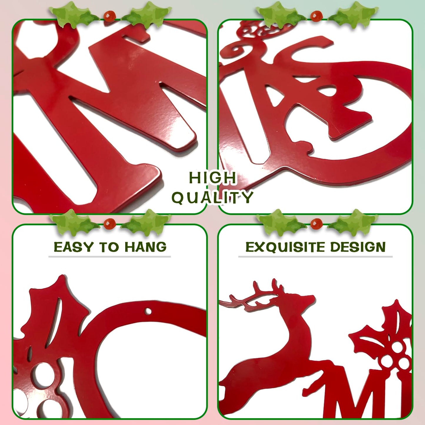 Metal Merry Christmas Wall Decor Christmas Sign Letter Decorative Hanging Plaque Suitable For Indoor Outdoor Room Yard Holiday Decoration