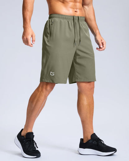 Men's Athletic Running Shorts with Zipper Pockets Quick Dry 7"/ 5"/ 9" Workout Gym Shorts for Basketball Hiking(Sage Green,9XS)