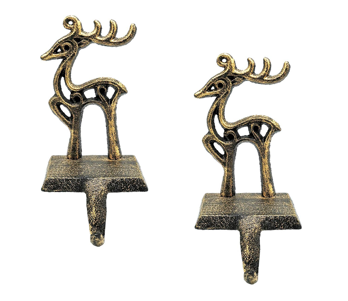 2 Pieces Reindeer Christmas Stocking Holder Christmas Hooks Skid Mantel Hooks Hanger for Fireplace Free Standing Christmas Decorations