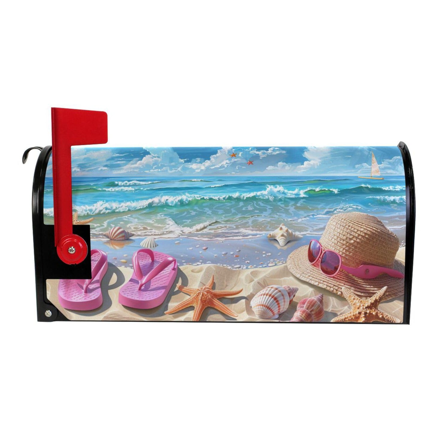 ALAZA Beach Landscape Flip Flops Seashell Starfish Magnetic Mailbox Cover Summer MailWraps Garden Yard Home Decor for Outside Standard Size-18"x 20.8"…