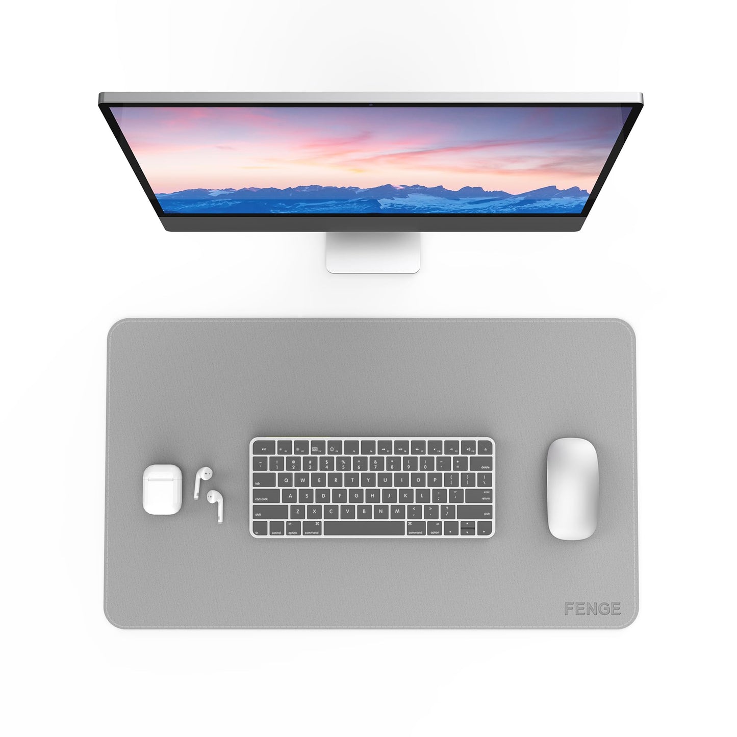 Fenge Desk Pad Mat, Water Resistant Mouse Pad, Double-Sided Mouse Mat with Anti-Slip Cork Base, Faux Leather Desk Blotter for Home Office, Laptop, Mouse, 23.6 x 13.8 Inches, Light Grey