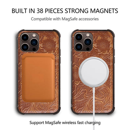 RMAWRAD Leather Case Compatible with iPhone 16 Pro Max Wallet 6.9",Genuine Leather 2in1 Magnetic Detachable Shockproof Kickstand,Flip Folio Cover with Card Slot,Wireless Charging RFID Blocking Brown