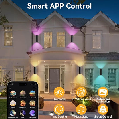 Smart Outdoor Wall Lights, RGBCW Exterior Light Fixture Dusk to Dawn Outdoor Lighting, Aluminum Color Changing Porch Lights, Ambiance Sconce, Compatible with Alexa Google Assistant