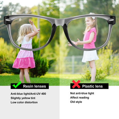Okany Blue Light Glasses for Kids 3 Pack Blue Light Blocking Glasses for Teen Boys Girls Age 3-10,Computer Screen Gaming TV Phone Glasses Anti Glare,UV & Eye Strain (Grey Black+Transparent+Blue)