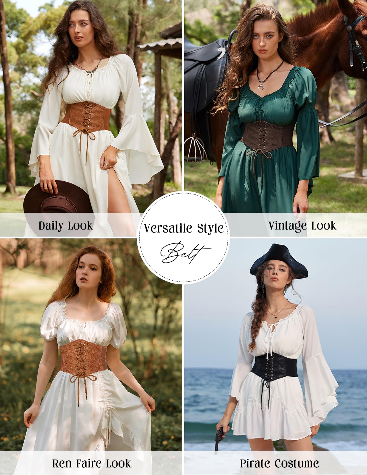 Scarlet Darkness Renaissance Corset Belt Lace-up Tied Waspie Wide Elastic Waist Belts for Women Brown M