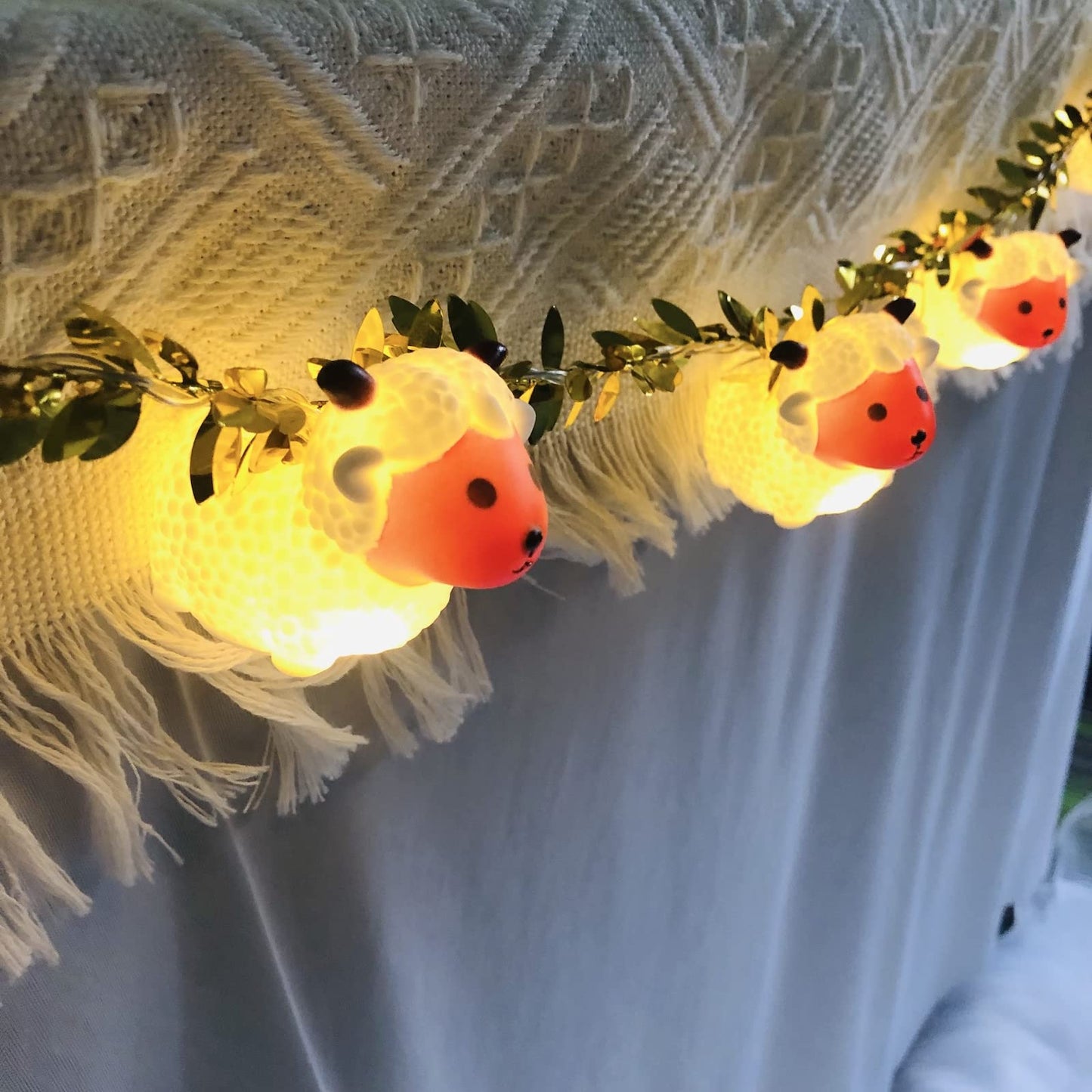 Cute Animal Painted Little Sheep String Light 1.65M 10LED Goat Ornaments Novelty Lights Battery Powered Decorative Lamb Fairy Light for Indoor Outdoor Party Decor (10LED, A-Sheep+Gold Vine)