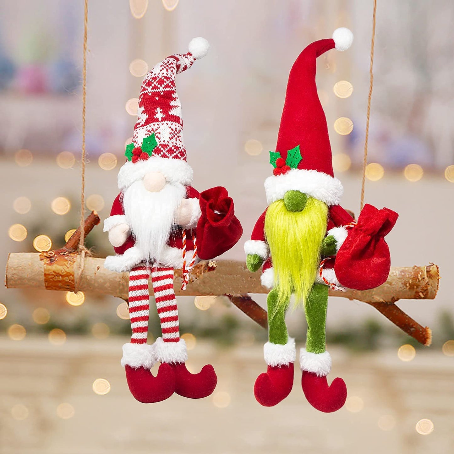 BWFY 2PCS Christmas Gnomes Decorations for Home Holiday Party Gifts Elf Santa Gnome Ornaments Tiered Tray Decor
