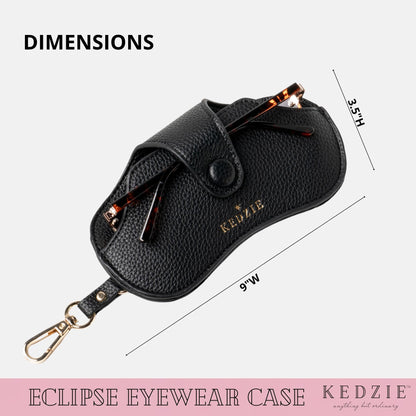 KEDZIE Eclipse Eyewear Case Unisex Vegan Leather Eyeglass Case Pouch with Snap Closure - Black