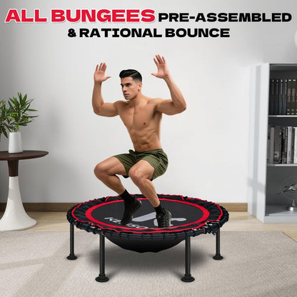 K KENSONE 40" Foldable Rebounder Trampoline for Adults with Bungee, 450 LBS Quiet Indoor Mini Trampoline for Adults Fitness, Gym Workout, Home Exercise, Red