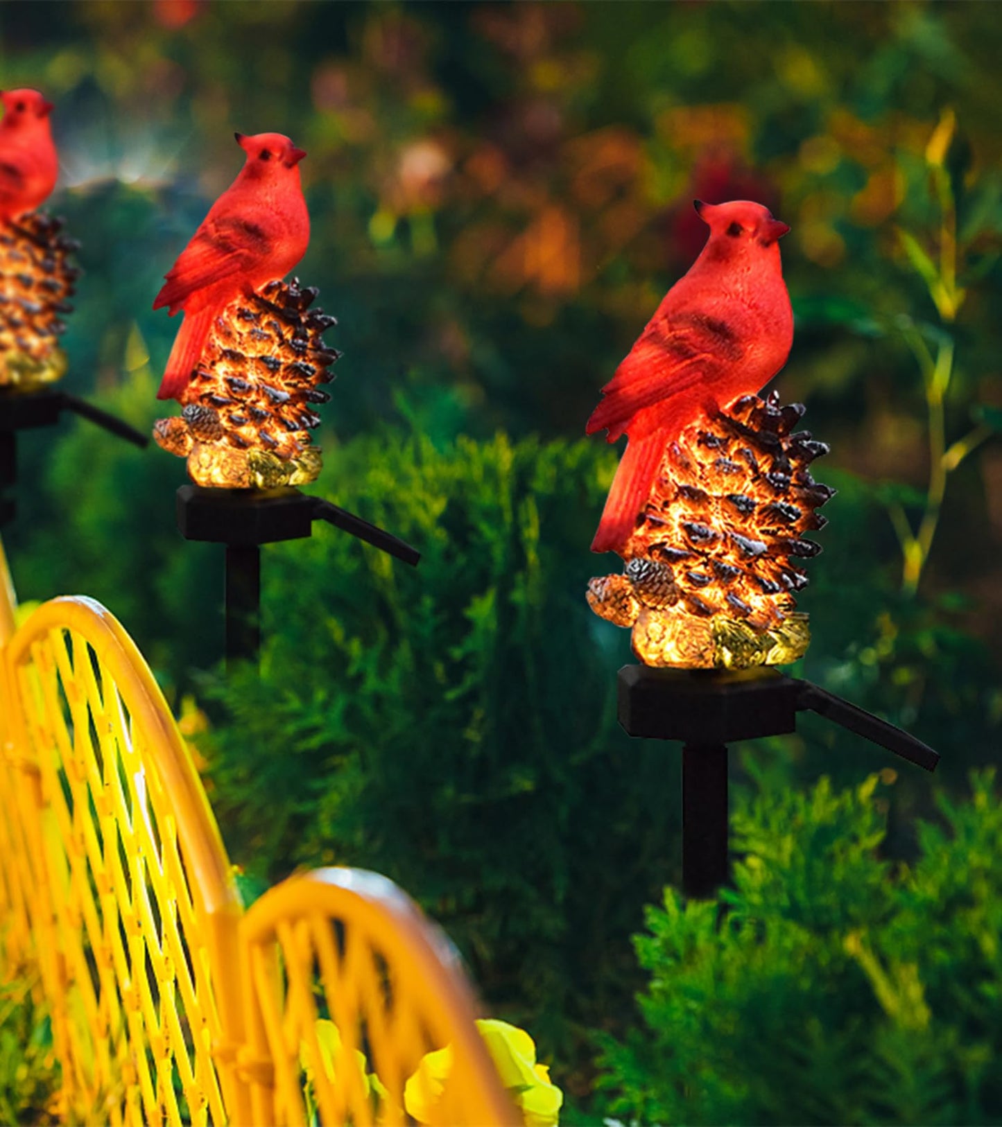 LAIAMER Cardinal Decor Solar Garden Decor Waterproof Red Bird Figurine Solar Stake Lights for Outside Yard Patio Lawn Porch Cemetery