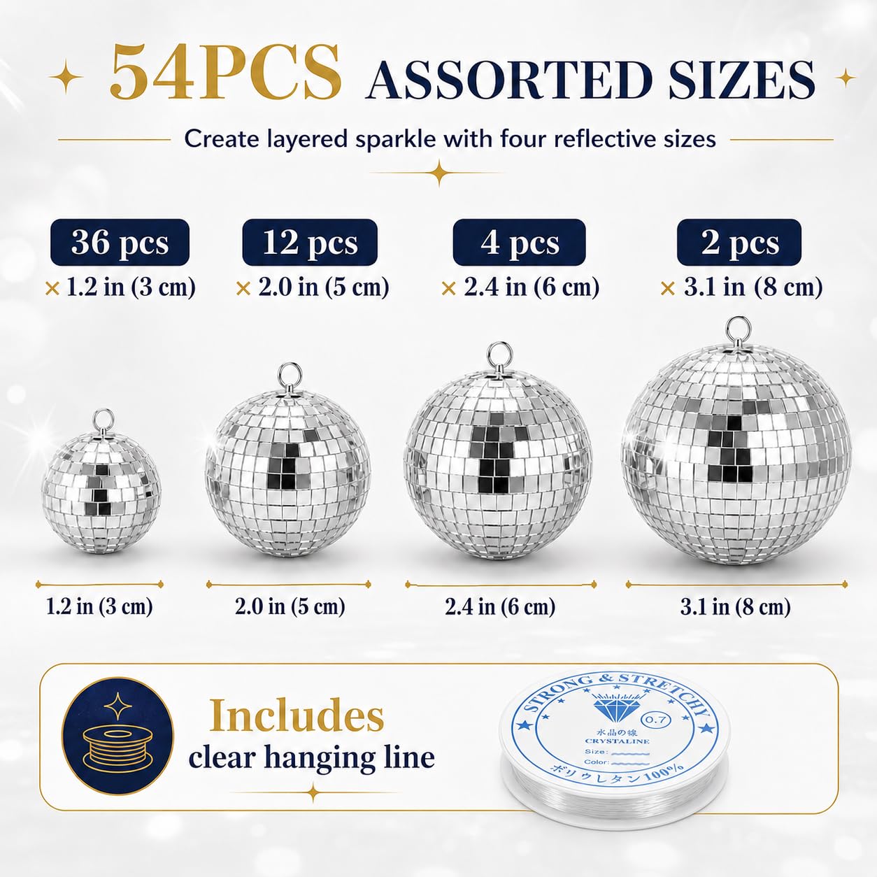 Youdepot 54PCS Mini Silver Disco Balls – Hanging Disco Ball Ornaments for Disco Ball Decor, Mini Disco Balls for Disco Party Decorations, Weddings, Rooms, Cakes & Disco Christmas Decor