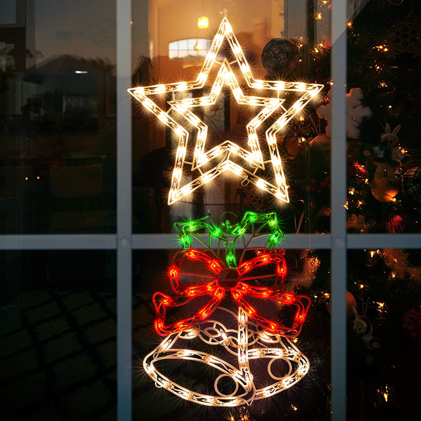 Xmasnova 2 Pack Christmas Window Lighted Decorations,Christmas Window Silhouette Lights,Double Side Sign Lamp Decoration for Holiday Indoor Wall Door Glass Decor,Beel，Star