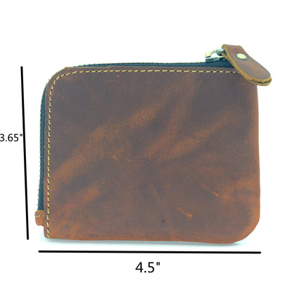 JJNUSA Genuine Leather Zipper Coin Purse Wallet With Key Car Smart Holder, Change Purse, Coin Pouch Holder For Men (Brown)