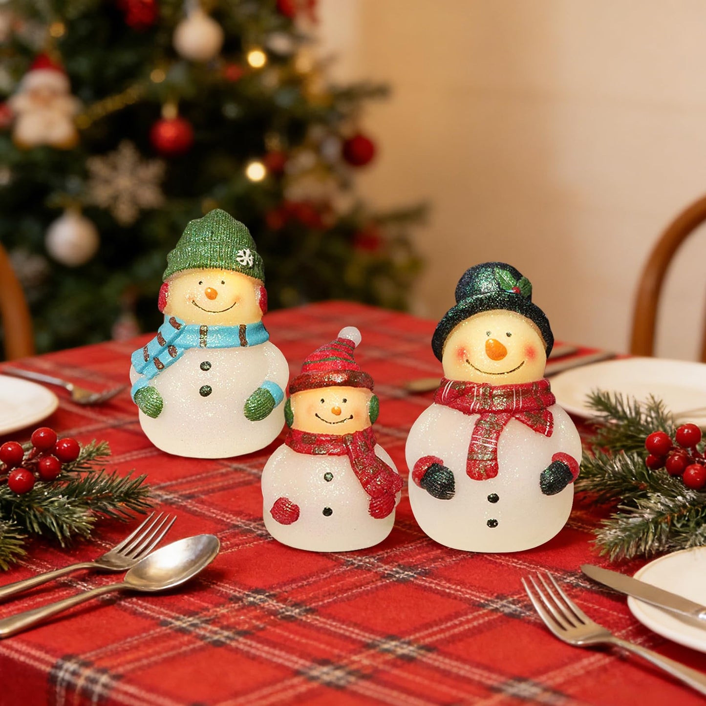 Impress Life Christmas Snowman Flameless Candles with Remote, Holiday Theme LED Candles, Battery Operated Real Wax Candles for Bedroom Party Winter Xmas Decor - Set of 3