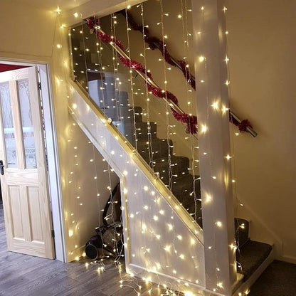 LE Fairy Curtain Lights Battery Operated & USB Plug in, Remote 10 x 10 ft Hanging String Lights for Bedroom Wall, 300 LED Indoor Outdoor Twinkle Lights for Wedding Party Backdrop Tent, Patio, Gazebo