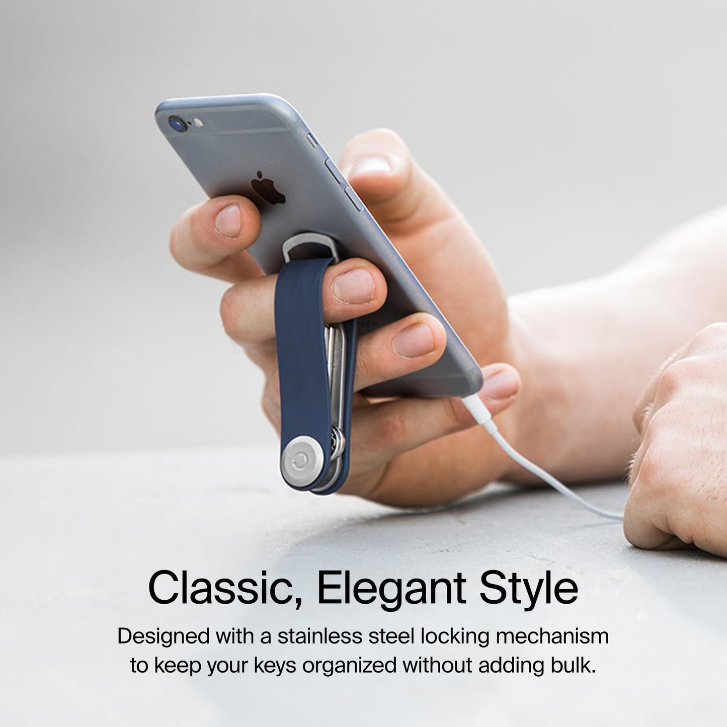 Orbitkey Active Key Organizer Lite – Durable Holder with Elastic Polymer Band, Carabiner Ring & Secure Locking Mechanism – Slim Pocket-Friendly Keychain for Everyday Carry & Travel (Midnight Blue)