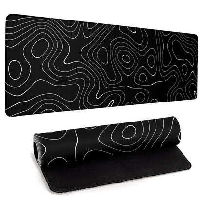 Llzdeuan Large Topographic Map Gaming Mouse Pad for Desk Black Desk Pad with Non-Slip Rubber Base Stitched Edge Desk Organizers and Accessories Desk Decor