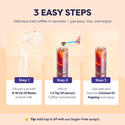 Javvy Coffee Concentrate - Cold Brew Coffee, Perfect for Hot or Iced Instant Coffees, Hot Drinks, Cold Brew Concentrate, 35 Servings - Caramel