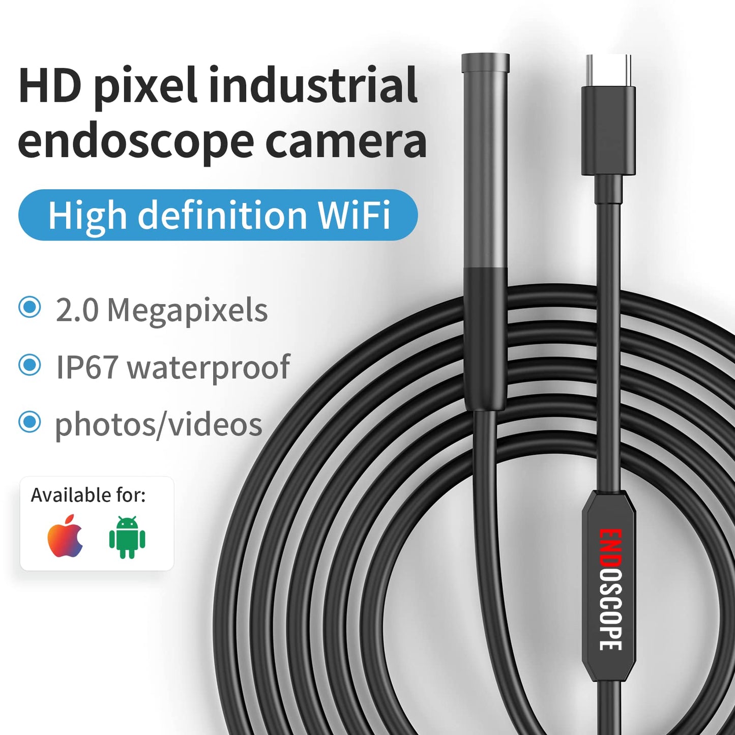 Endoscope Camera with Light, Borescope with 6 LED Lights,Endoscope with 9.8ft Semi-Rigid Snake Camera,IP67 Waterproof Inspection Borescope Camera with Light for Android iPhone iPad, Tools for Men