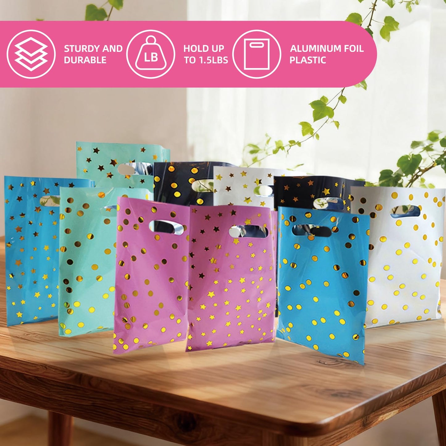 TianheInnove 100 PCS Plastic Party Favor Bags, 6.7 x 9.8 Inch Small Bulk Goodie Treat Gift Bags for Kids Birthday, Baby Shower, Wedding, Thanksgiving, Christmas & New Year